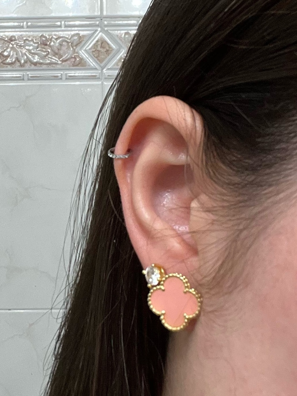 Pink and Gold Flower Earrings + studs